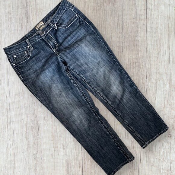 EARL Stretch Denim Rhinestone Embroidered Straight Leg Jeans 8P 8 Petite - Picture 1 of 8